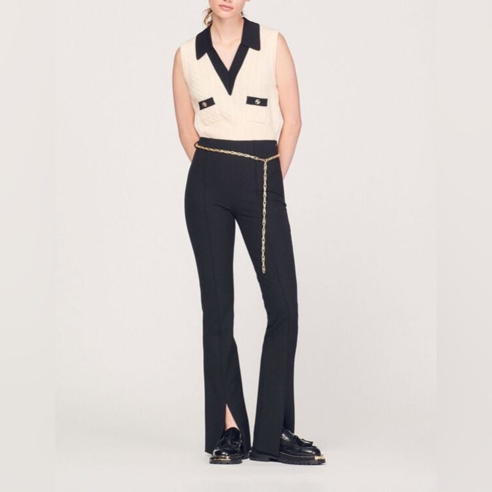 Sandro Pop High Waist Ankle Slit Flare Pants MISSING BELT